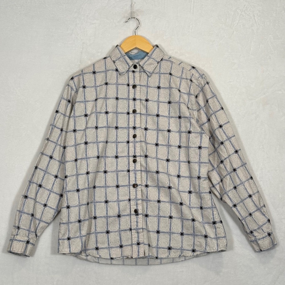 Wrangler Gray Plaid Star Print Western Button Down Shirt Large